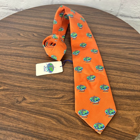 GUY HARVEY Ocean Foundation Marlin Print 4" x 58" Mens 100% Silk Orange Tie NWT - Picture 2 of 8